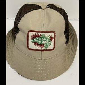 Vintage 1970’s Fishing Mesh Bucket Hat, Size S, Tan